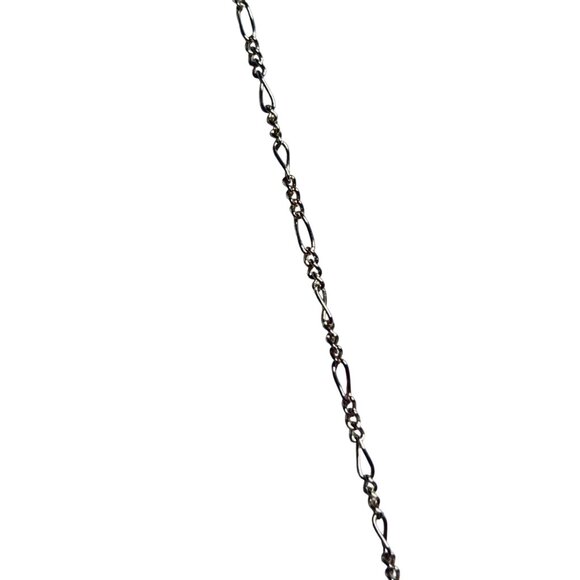 Sterling Silver Figaro Chain Necklace W/Blue Crystal Beads & Heart Pendant (5820 - Picture 4 of 6